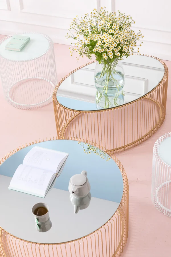 COFFEE TABLE WIRE UNO BRASS 60X90CM - KARE