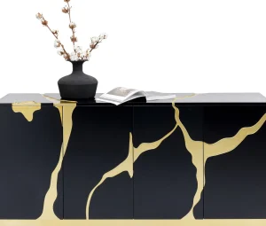 Credenza Cracked nero oro 165x80cm - KARE