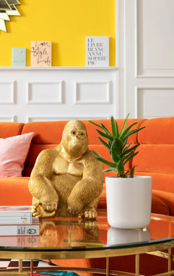 Deco Figurine Monkey Gorilla Side Medium Gold - KARE
