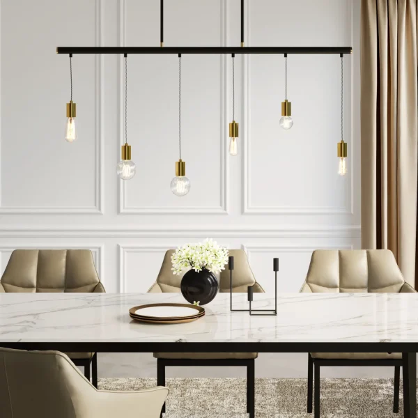 Lampada a sospensione di design con 6 punti luce dallo stile industry - Pole Black Six - KARE