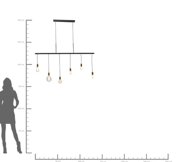 Lampada a sospensione di design con 6 punti luce dallo stile industry - Pole Black Six - KARE