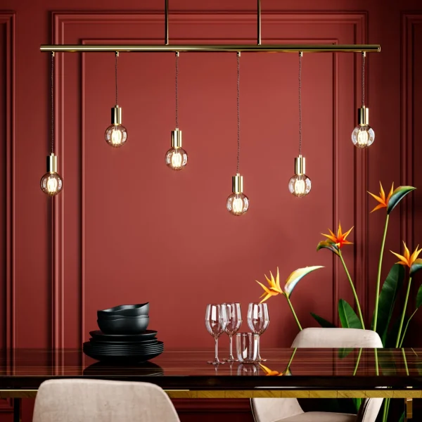 Lampada a sospensione in acciaio verniciato Pole Brass SIX multi lampadina - KARE