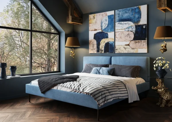 Letto East Side velluto a coste blu 160x200 - KARE