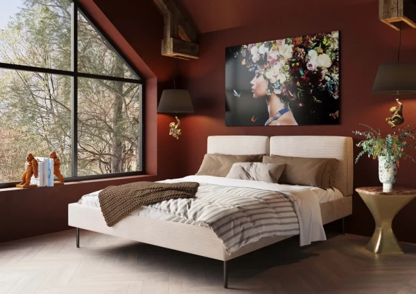 LETTO EAST SIDE VELLUTO A COSTE CREMA 160X200 - KARE