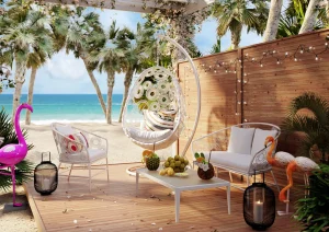Poltroncina outdoor "Ibiza" 75x78cm bianca con cuscino - KARE