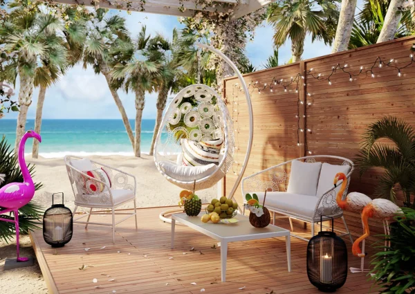 Poltroncina outdoor "Ibiza" 75x78cm bianca con cuscino - KARE