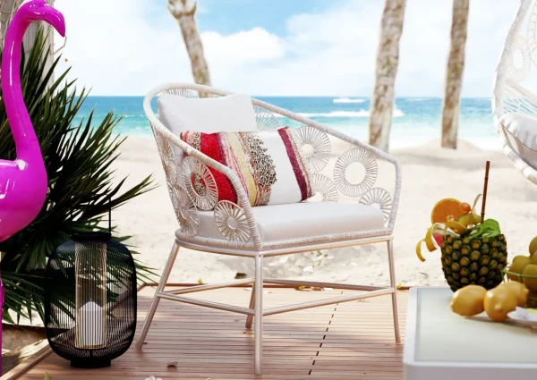 Poltroncina outdoor "Ibiza" 75x78cm bianca con cuscino - KARE