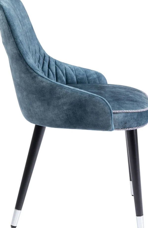 Sedia imbottita "Catania" in velluto blu trapuntata con gambe in legno massello - KARE