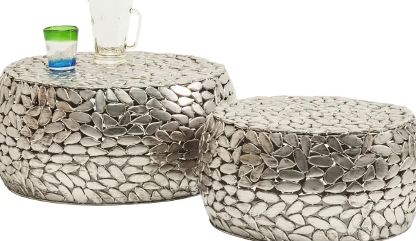 TAVOLINO DA CAFFÈ PEBBLES DELUXE ARGENTO (2/SET) - KARE