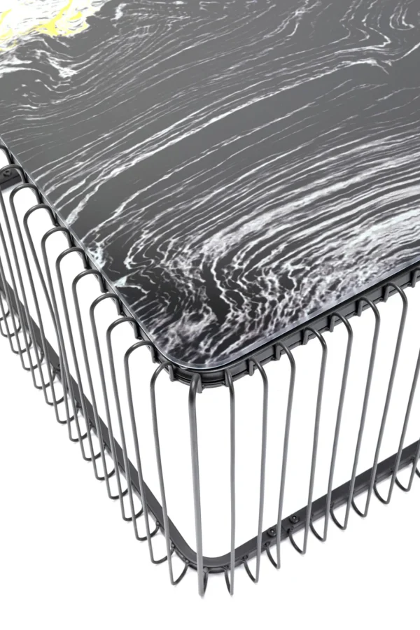 Tavolino da caffè Wire vetro marmo nero 145x70cm - KARE
