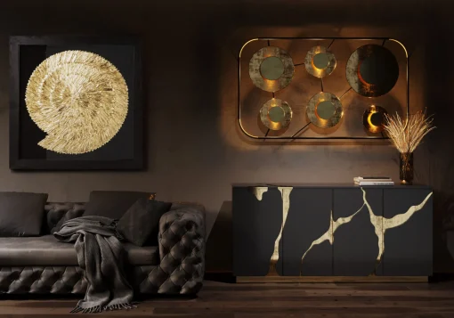 KARE Design Credenza Cracked nero oro 165x80cm - KARE> Credenze E Madie
