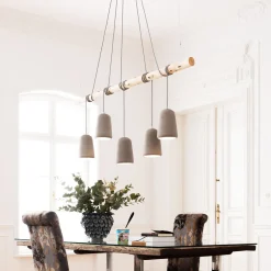 KARE Design Lampadario dal design moderno in legno e cemento - Dining Concrete cinque - KARE> Lampadari E Lampade A Sospensione