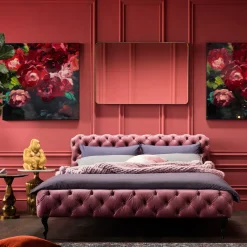 KARE Design Letto Desire 160x200cm Velluto Rosa - KARE> Letti