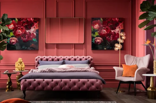 KARE Design Letto Desire 160x200cm Velluto Rosa - KARE> Letti