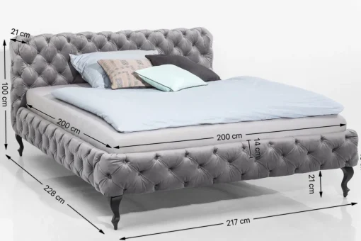 KARE Design Letto Desire 200x200cm Velluto Grigio Argento - KARE> Letti