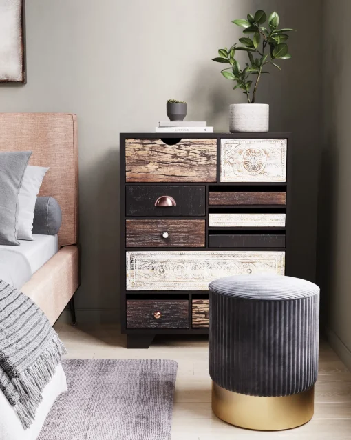 KARE Design Sgabello Cherry grigio Cord ottone Ø35cm - KARE> Sgabello
