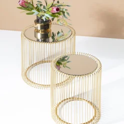 KARE Design TAVOLINO D'APPOGGIO WIRE OTTONE (2/SET) Ø44CM - KARE> Tavolo Basso